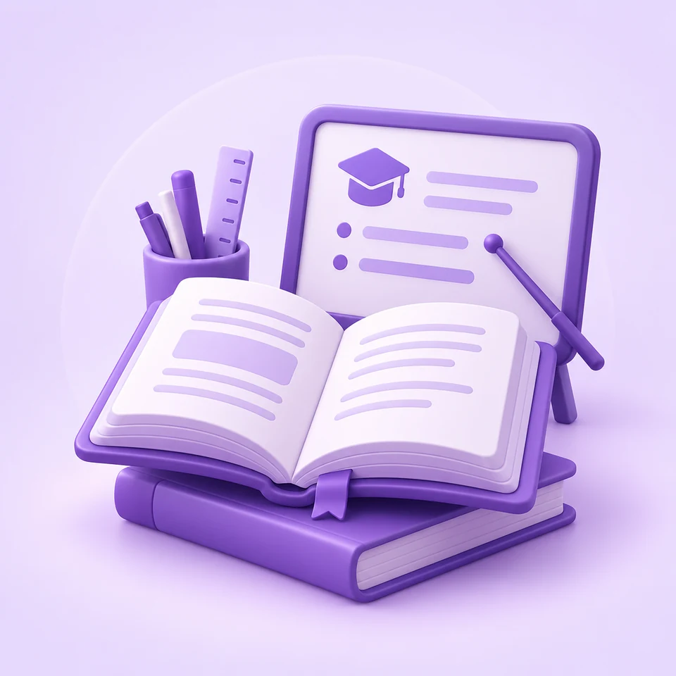 كتاب مفتوح ولوحة شرح تعليمية وأدوات دراسة